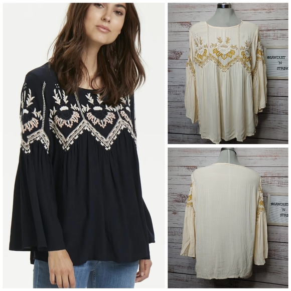 Part Two Tops - Part Two boho embroidered blouse size L